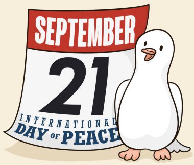 Barış, vektör çizim uluslararası günü kutlama takvim ile mutlu güvercin