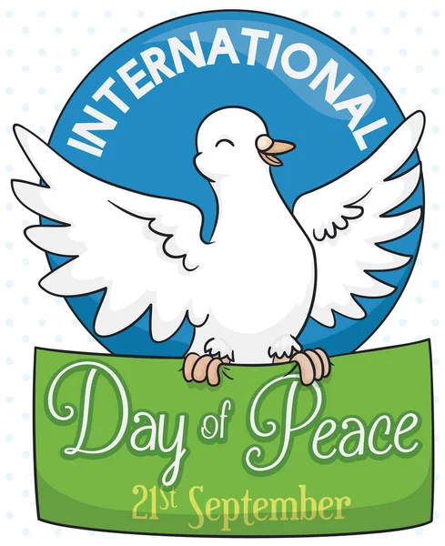 Pomba segurando um sinal de saudação para o Dia Internacional da Paz, ilustração vetorial — Vetor de Stock
