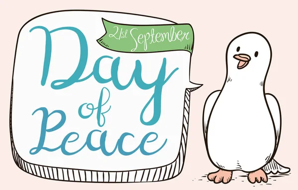 Χαριτωμένο Περιστέρι με μήνυμα στο συννεφάκι ομιλίας για την ημέρα της ειρήνης, εικονογράφηση διάνυσμα — Διανυσματικό Αρχείο