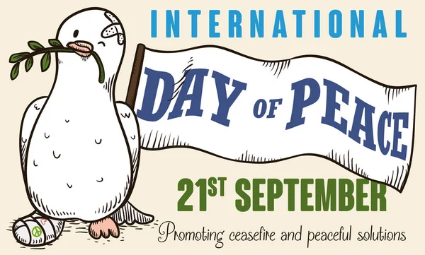 Νικηφόρα ειρήνη Περιστέρι πάνω πόλεμο για την παγκόσμια ημέρα της ειρήνης, εικονογράφηση διάνυσμα — Διανυσματικό Αρχείο