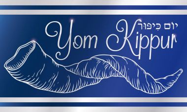 El çekilmiş Shofar şalıma şeritler üzerinde Yom Kippur için vektör çizim