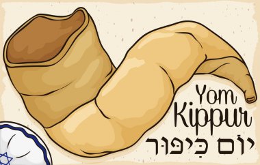 Shofar boynuz üzerinde kaydırma kefaret Yahudi günü, vektör çizim için