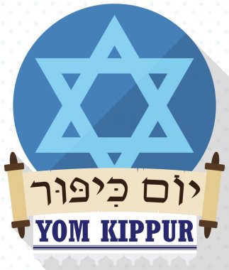 David's Star behind Scrolls and Tallit for Yom Kippur, Vector Illustration clipart