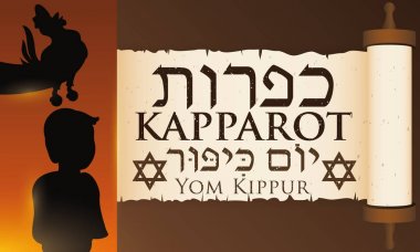Adam, tavuk ve kaydırma, vektör çizim ile Kapparot için çocuk silüeti