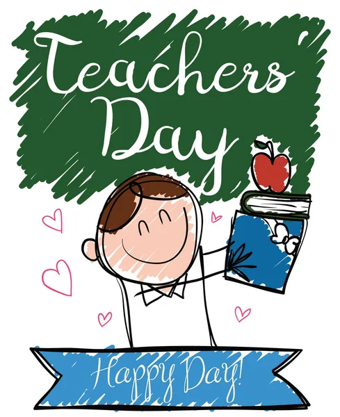 Doodle with Educator with Gifts from Students for Teachers 'Day, Vector Illustration — Vetor de Stock