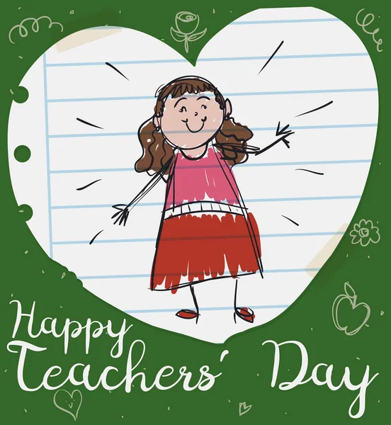 Schattig vrouwelijke opvoeder in hart van papier voor Teachers' Day, vectorillustratie — Stockvector