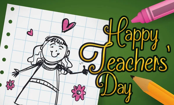 Schattig loting in notebookpapier en benodigdheden voor Teachers' Day, vectorillustratie — Stockvector