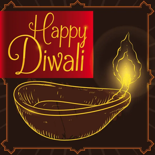 Παραδοσιακή λάμπα Diya στο χέρι που στυλ για Diwali, διανυσματικά εικονογράφηση — Διανυσματικό Αρχείο