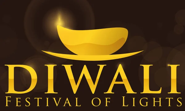 Design dourado com Diya iluminado e mensagem de saudação para Diwali, ilustração vetorial — Vetor de Stock