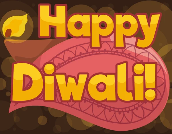 Paisley Design em sinal e lâmpada Diya para o Festival de Diwali, ilustração vetorial —  Vetores de Stock