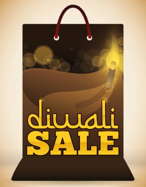 Alışveriş çantası için Diwali, Diya tasarımı ile özel baskı illüstrasyon vektör