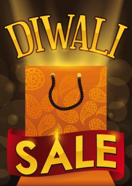 Paisley desen ve şerit Diwali Satılık alışveriş çantası illüstrasyon vektör