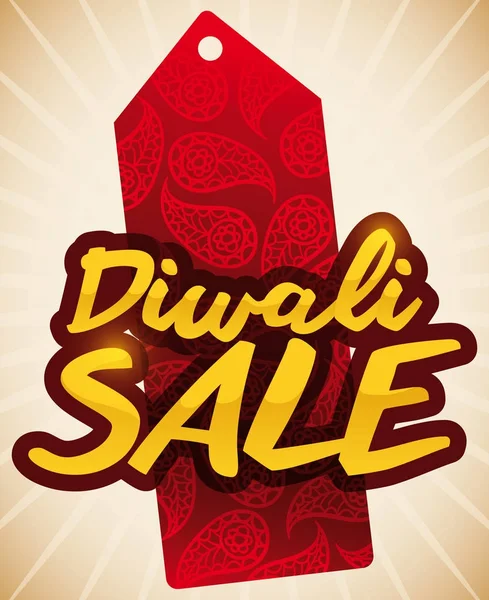 Diwali Satılık, Paisley desenli kırmızı etiket illüstrasyon vektör