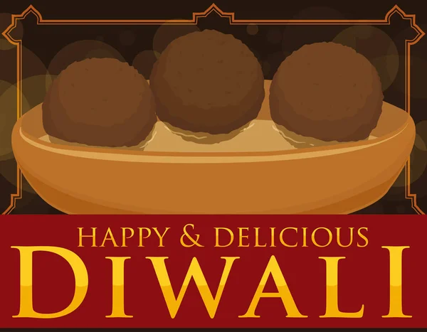 Délicieux Gulab Jamun au sirop sur bol pour la célébration de Diwali, illustration vectorielle — Image vectorielle