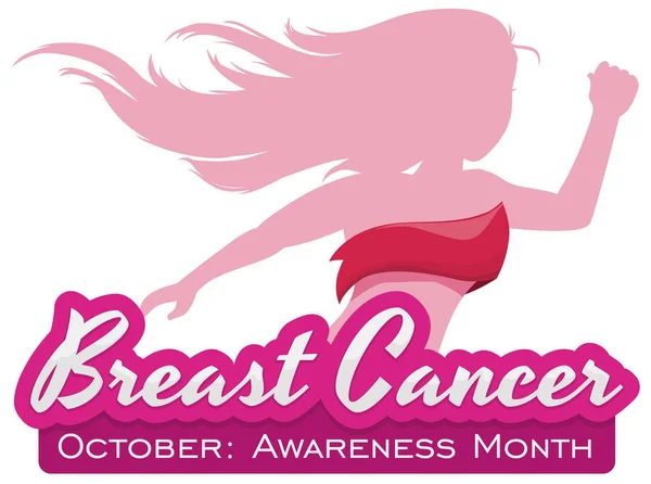 乳がん月間、ベクトル図を促進のリボンと女性のシルエット — ストックベクタ
