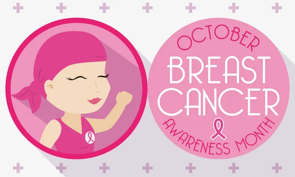 Linda chica celebrando batalla contra el cáncer de mama en octubre, Vector Illustration — Vector de stock