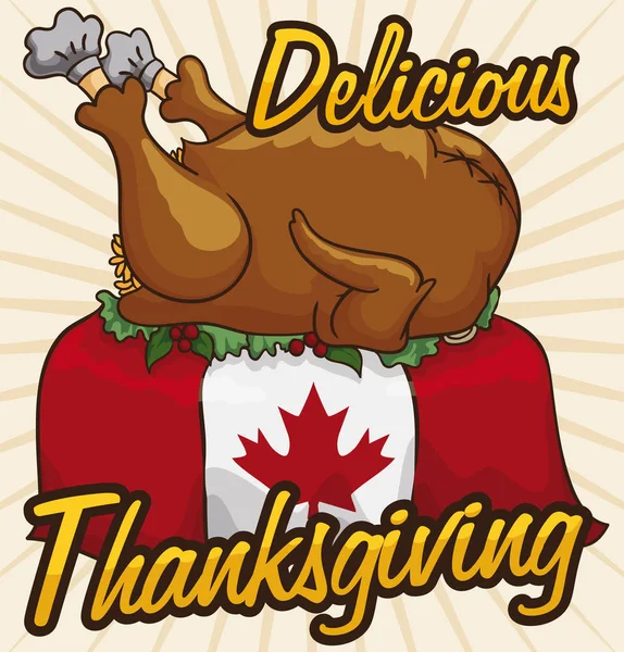 Läckra Thanksgiving kalkon för kanadensiska middag, vektorillustration — Stock vektor