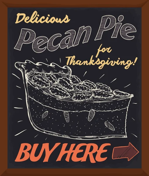 促销黑板推广美味的新鲜核桃馅饼感恩节, 矢量插图 — 图库矢量图片