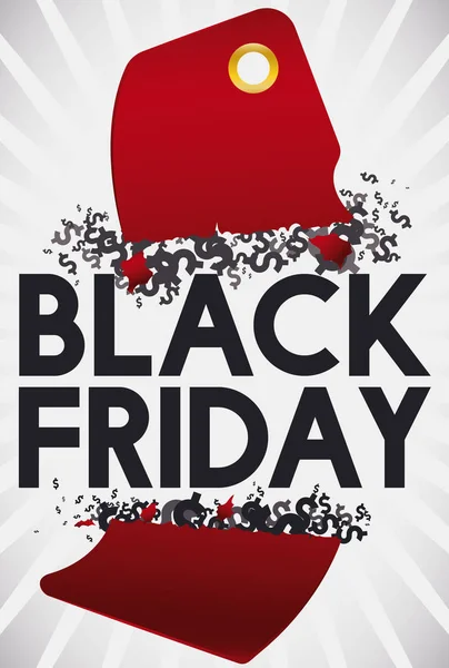 Gebroken prijskaartje geldsymbolen voor Black Friday verkopen, verspreiden van Vector Illustratie — Stockvector