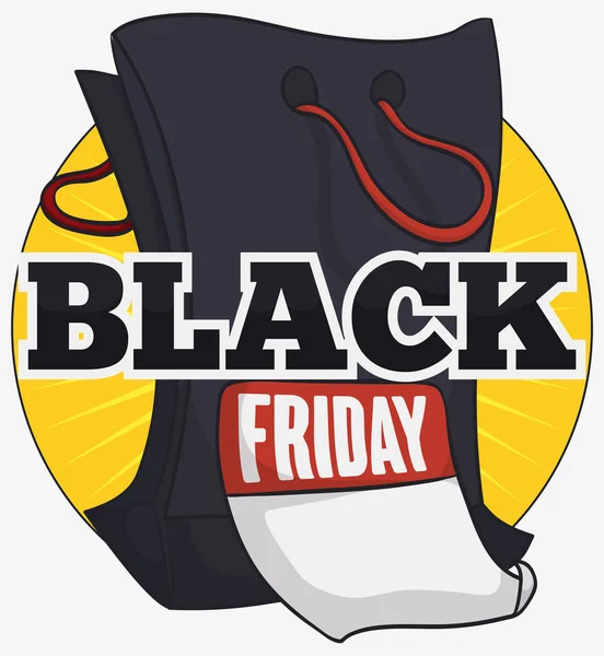 Donkere boodschappentas met losbladig kalender voor zwarte vrijdag, Vector Illustratie — Stockvector