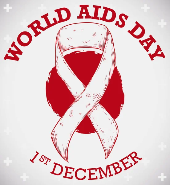 Nastro su uno sfondo a croce per la Giornata Mondiale dell'AIDS, Illustrazione vettoriale — Vettoriale Stock