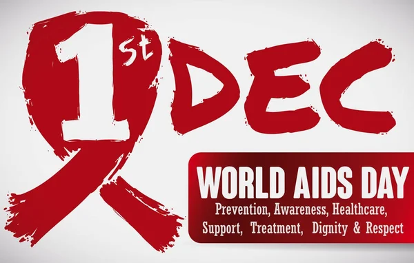 Nastro rosso con promemoria Data per celebrare la Giornata Mondiale dell'AIDS, Illustrazione vettoriale — Vettoriale Stock