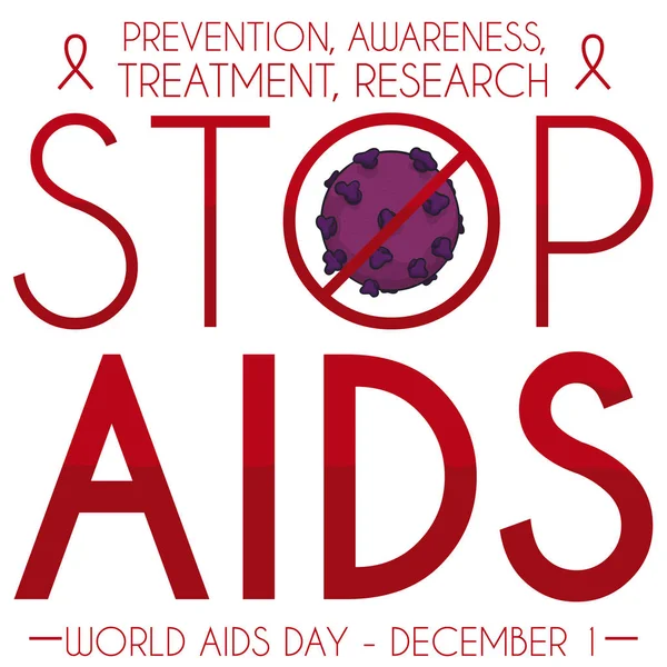 Virus VIH Interdit, Préceptes pour le prévenir dans la Journée du SIDA, Illustration vectorielle — Image vectorielle