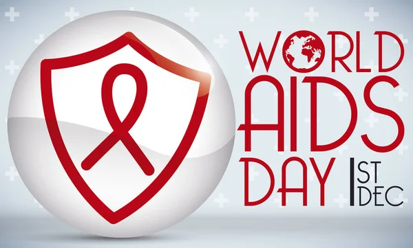Pulsante con design scudo per la celebrazione della Giornata Mondiale dell'AIDS, illustrazione vettoriale — Vettoriale Stock