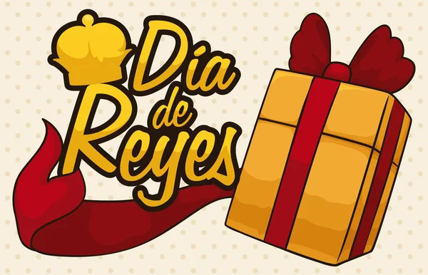 Gift with Ribbon for Spanish Dia de Reyes Celebration, Vector Illustration — Stock Vector