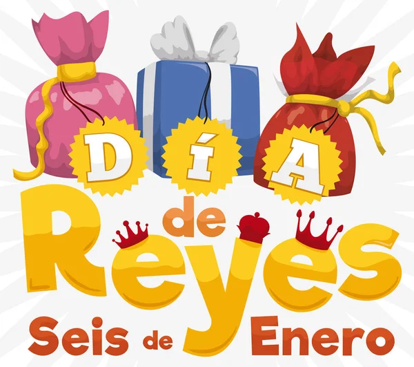 Zestaw prezentów i znak dla hiszpańskiego Dia de Reyes, ilustracji wektorowych — Wektor stockowy