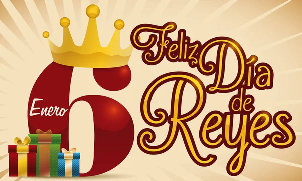 Anımsatıcı tarihi taç ve Dia de Reyes, vektör çizim için hediyeler — Stok Vektör