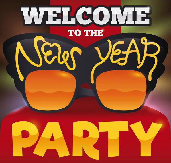 Lunettes de fête avec message d'accueil pour la célébration du Nouvel An, Illustration vectorielle — Image vectorielle