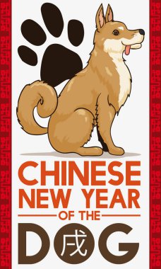 Pençe ve köpek yavrusu köpek, vektör çizim Çin yeni yılı için