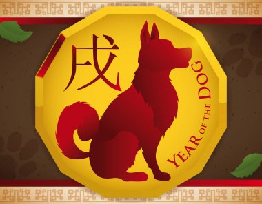 Çin yeni yılı köpek, vektör çizim için altın madalya