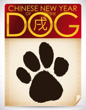 Köpek yavrusu pençe köpek, vektör çizim Çin yıl için takvim