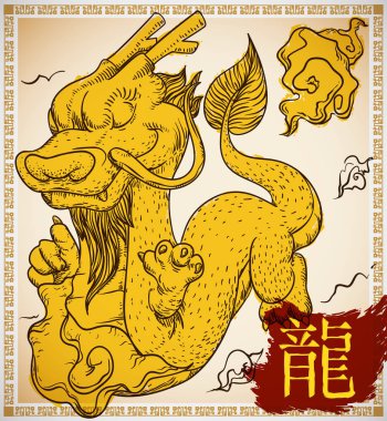 Dragon in Hand Drawn and Brushstroke Style for Chinese Zodiac, Vector Illustration clipart