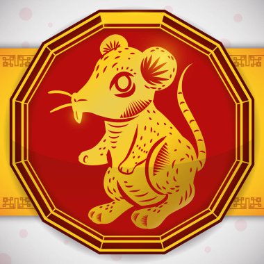Button with a Golden Rat for Chinese Zodiac, Vector Illustration clipart
