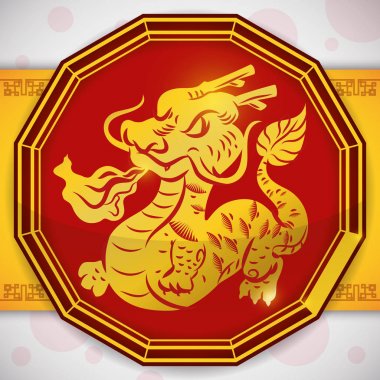 Button with a Golden Dragon for Chinese Zodiac, Vector Illustration clipart