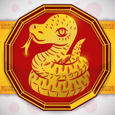 Button with a Golden Snake for Chinese Zodiac, Vector Illustration clipart