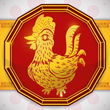 Button with a Golden Rooster for Chinese Zodiac, Vector Illustration clipart