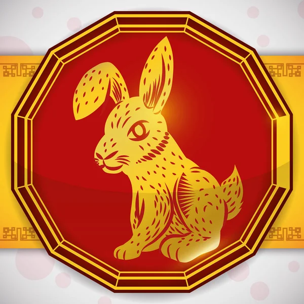 Кнопка с золотым кроликом для китайского Зодиака, векторная иллюстрация — стоковый вектор