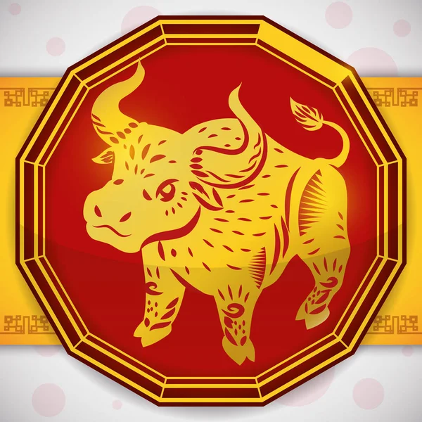 Кнопка с золотым быком для китайского зодиака, векторная иллюстрация — стоковый вектор