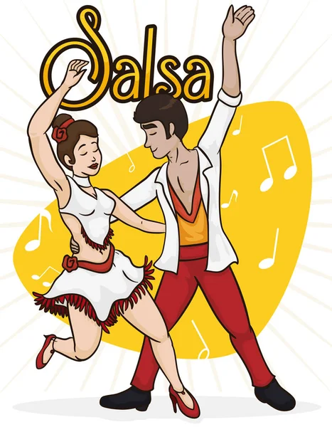 Odborné Salsa tanečnice ukazuje jejich nadání, vektorové ilustrace — Stockový vektor
