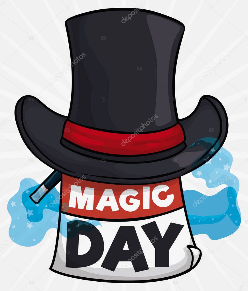 Magician Hat, Wand, Magic Dust and Calendar for Magic Day, Vector Illustration