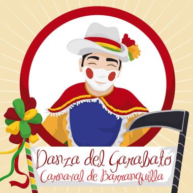 Geleneksel Garabato dansçı ile sopa ve tırpan Barranquilla'nın karnaval, vektör çizim