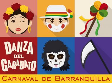 Male and Female Garabatos Characters and Death for Barranquilla's Carnival, Vector Illustration clipart