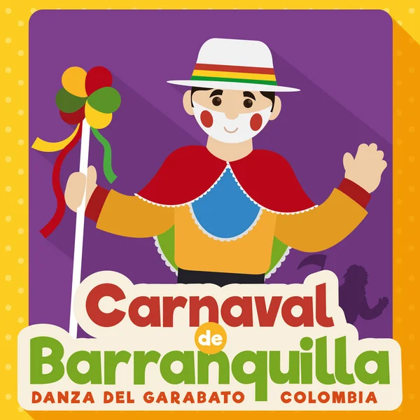 Cute Garabato Dancer Saluting at You in Barranquilla's Carnival, Vector Illustration — Stock Vector