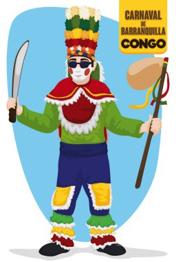 Geleneksel Kongo dansçı kostüm için Barranquilla'nın karnaval, illüstrasyon vektör