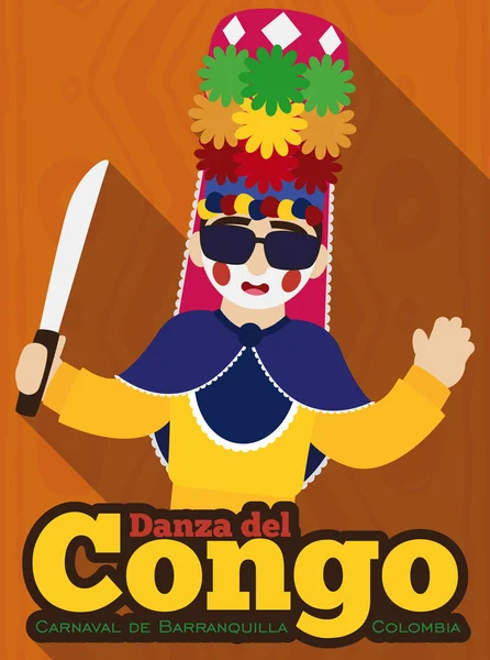 Bailarina del Congo con Machete saludándote en el Carnaval de Barranquilla, ilustración vectorial — Vector de stock