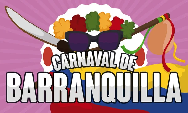 Elementos tradicionales para realizar la danza del Congo en el carnaval de Barranquilla, ilustración vectorial — Vector de stock